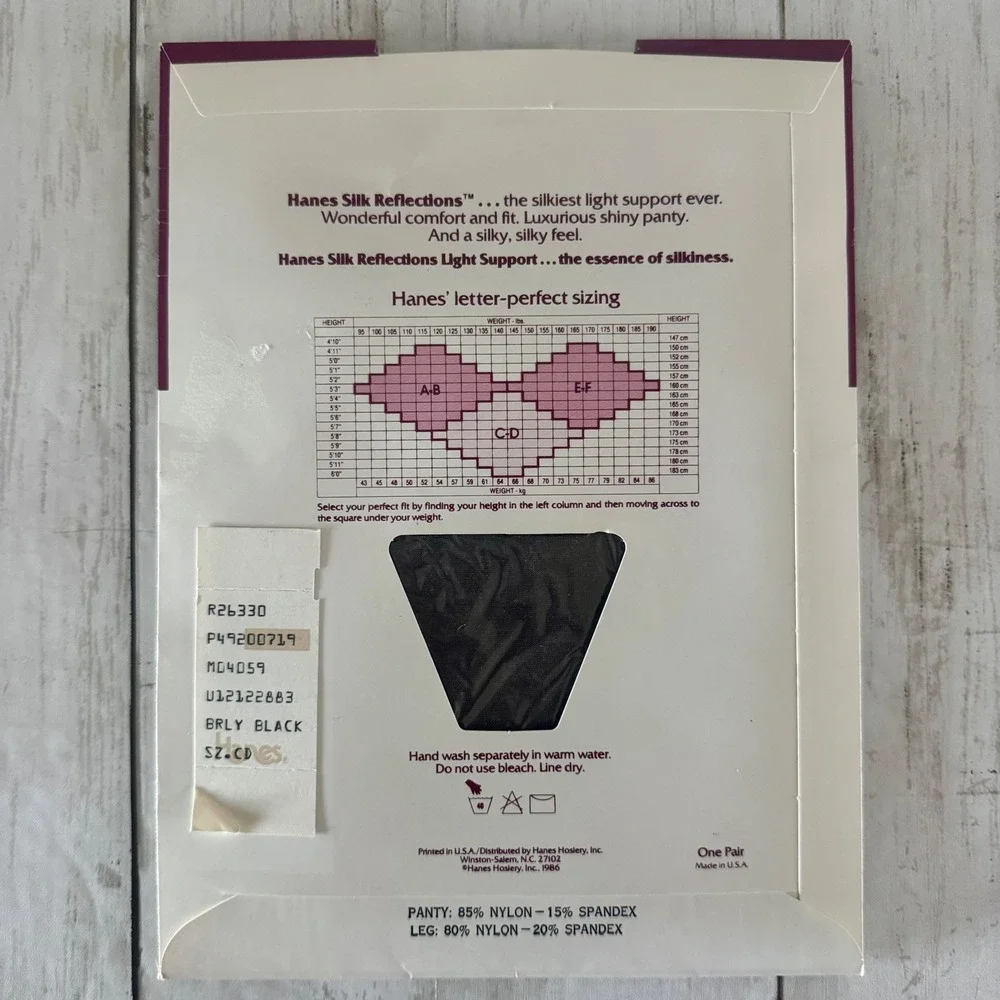2PK Vintage Hanes Silk Reflections Pantyhose Barely Black Size C-D Style 719 USA